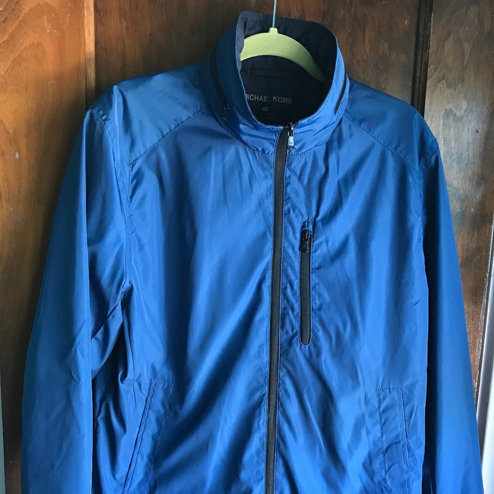 Michael Kors Men's Blue Rain Jacket with Hood, Size M